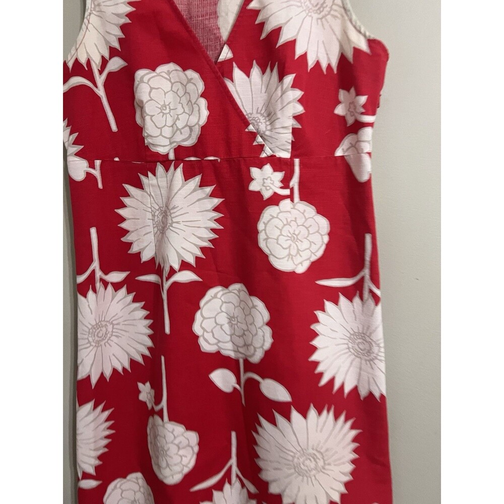 Boden Red Bold Floral Cotton V Neck Knee Length Dress Women Size 10R - Picture 2 of 8